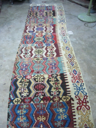 Anatolian Kilim,one panel with outstanding colours and very fine weave,good condition,Washed ready for display.Size 9'10"*2'10".                  