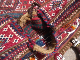 Flatwoven Baluch Complete Khorjin with beautiful natural colors and very nice desigen,very nice stripe kilim backing,fine weave,all good colors.All original.Size 3'3"*1'7".E.mail for more info and pics.       