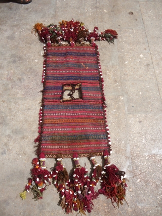 Flatwoven Baluch Complete Khorjin with beautiful natural colors and very nice desigen,very nice stripe kilim backing,fine weave,all good colors.All original.Size 3'3"*1'7".E.mail for more info and pics.       