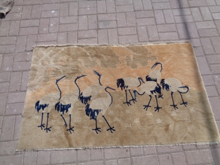 Chinese rug with cranes,good colors design and condition,beautiful rug without any repair or work done.Size 5'2"*3ft.E.mail for more info and pics.            