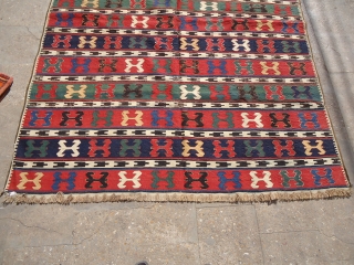 Great colorful  Caucasian Kilim with fabulous colors and fine weave,just oxidation to black,all 100% natrul colors.Wool on Wool.E.mail for more info.           