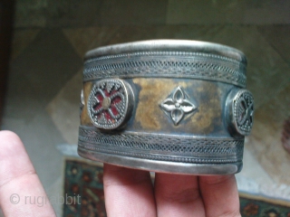 Kazak ? or Turkmen ?Silver Bracelet Pair,19th century,all good condition,stones are in good condition,very fine work of art,beautiful pcs.E.mail for more info.           