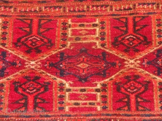 Turkmon Torba with nice design and colors,soft shiny wool,without any work or repair done,as found.Size 3'8"*1'1".E.mail for more info and pics.            