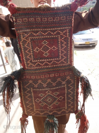 Sistan Baluch salt bag (Namak Daan),very fine weave good colors and age,good condition.Without any repair.Big size than others,Beautiful pce.E.mail for more info.           