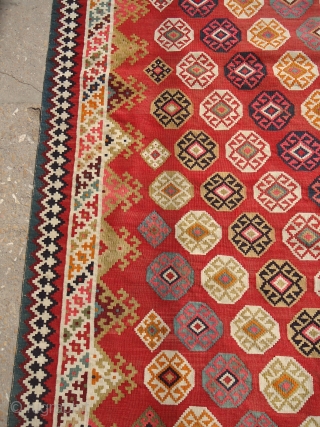 Qashqai Kilim with the finest weave it can be and the best colors,very fine weave and very good colors.Perfect condition without any work done.Excellent pce.Size 9'4"*4'8".Ready for the display.E.mail for more info. 