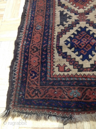 	A BALUCH ARAB Rug with a very pleasing design that is well drawn. Some end fraying, two 1" repair, brown corrosion. Please read my profile.        