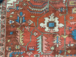 Persian Serapi, c. 1900. 11'6" x 17'11" (350 x 545 cm).
Good condition, some repairs by master weavers (see last three photos).
There is no paint of any kind on this rug.

My original price  ...