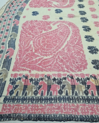 Figurative Pattern Rare Jamdani Finest Muslin Cotton Saree, In Figurative Style, Showing the British Soldiers with Horse Riding in the Borders.
From Dhaka District of Bangladesh. North-East India. India. 

Jamdani was originally known  ...