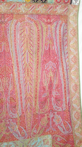 Tree of Life design Kalamkar Jamawar long Shawl Showing the, twelve different variation of colour combination From Kashmir, India. India.C.1840.Its Size is 145cmX335cm(DSC08866).          