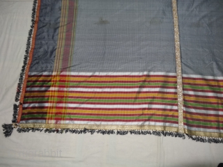 Malaya Shawl from Sindh,Pakistan, India.It has been used by man in Hajj time.Its size is 190cmX196.Its fabric is silk and Banana mix.Very early and rare Piece(DSC04326).       