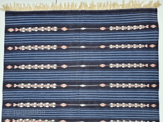 An Rare And Unique Jail Dhurrie, Indigo Blue and Light Blue with White Minaras striped Dhurrie , Hand Spun Cotton From Bikaner ,Rajasthan , India. India.

These Kinds Of Jail Dhurrie’s Were Made  ...