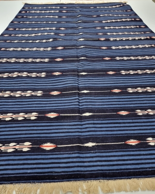 An Rare And Unique Jail Dhurrie, Indigo Blue and Light Blue with White Minaras striped Dhurrie , Hand Spun Cotton From Bikaner ,Rajasthan , India. India.

These Kinds Of Jail Dhurrie’s Were Made  ...