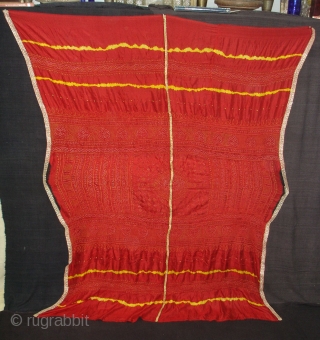 Tie and Dye Silk Odhani(Bandhani)From Kutch Region,Gujarat,India,19th c.Condition is good.Its size is 140cmx170cm(DSC08093New).                    