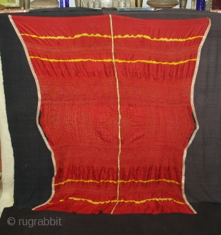 Tie and Dye Silk Odhani(Bandhani)From Kutch Region,Gujarat,India,19th c.Condition is good.Its size is 140cmx170cm(DSC08093New).                    