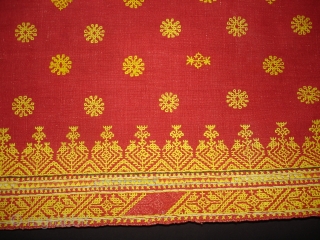 Double Sided Embroidery(Cotton on cotton)Woman's Odhani From Nagour District Of Rajasthan.India.It's size is 142cmX240cm.Condition is Good(DSC02034 New).                