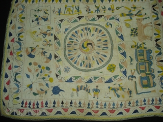 Kantha cotton Plain weave with cotton embroidered Kantha Probably From Murshidabad District,West Bengal(India)region.India.C.1900.Its size is 73cmX92cm(DSC00342 New).                