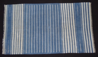 Three Different Style and Size Indigo Blue,Jail Dhurries(Cotton)Blue-White striped with mahi motif. Bikaner, Rajasthan. India.C.1900.Good Condition(DSC04436 New).                