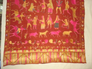 Sainchi Phulkari From East (India) Punjab Region Of India. Handspun, hand-woven plain weave (khaddar) with silk and cotton embroidery.Showing the Folk Art Culture of Punjab.Its size is 124cmX234cm(DSC07124 New).    