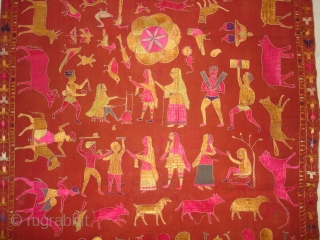 Sainchi Phulkari From East (India) Punjab Region Of India. Handspun, hand-woven plain weave (khaddar) with silk and cotton embroidery.Showing the Folk Art Culture of Punjab.Its size is 124cmX234cm(DSC07124 New).    