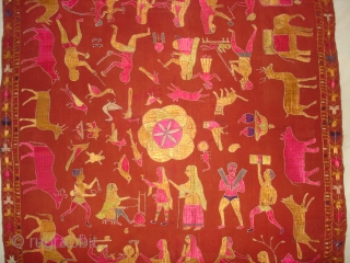 Sainchi Phulkari From East (India) Punjab Region Of India. Handspun, hand-woven plain weave (khaddar) with silk and cotton embroidery.Showing the Folk Art Culture of Punjab.Its size is 124cmX234cm(DSC07124 New).    