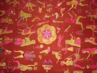 Sainchi Phulkari From East (India) Punjab Region Of India. Handspun, hand-woven plain weave (khaddar) with silk and cotton embroidery.Showing the Folk Art Culture of Punjab.Its size is 124cmX234cm(DSC07124 New).    