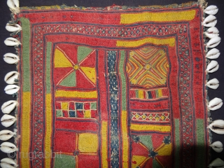 Rare Ceremonial Banjara Gala From Karnataka,South India. India.Embroidered on cotton. Gala is traditionally used by women to carry pots on their heads.C.1900.Its size is 23cmX33cm(DSC04595 New).       