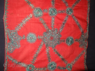 Abochhini Wedding Shawl from Sindh Region of Pakistan, India, Silk Embroidery on the Cotton, C.1900. Its size is 120cmX200cm(DSC02392).              