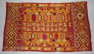 Phulkari From East(Punjab) India.Known as Darshan Dwar.C.1900.Handspun cotton plain weave (khaddar) with silk and cotton embroidery,Showing the Folk Culture and Art of Punjab. Its size is 11cmX205cm(DSC03963).      