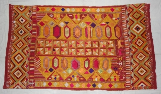 Phulkari From East(Punjab) India.Known as Darshan Dwar.C.1900.Handspun cotton plain weave (khaddar) with silk and cotton embroidery,Showing the Folk Culture and Art of Punjab. Its size is 11cmX205cm(DSC03963).      