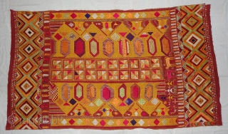 Phulkari From East(Punjab) India.Known as Darshan Dwar.C.1900.Handspun cotton plain weave (khaddar) with silk and cotton embroidery,Showing the Folk Culture and Art of Punjab. Its size is 11cmX205cm(DSC03963).      