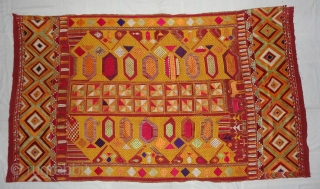 Phulkari From East(Punjab) India.Known as Darshan Dwar.C.1900.Handspun cotton plain weave (khaddar) with silk and cotton embroidery,Showing the Folk Culture and Art of Punjab. Its size is 11cmX205cm(DSC03963).      