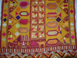 Phulkari From East(Punjab) India.Known as Darshan Dwar.C.1900.Handspun cotton plain weave (khaddar) with silk and cotton embroidery,Showing the Folk Culture and Art of Punjab. Its size is 11cmX205cm(DSC03963).      