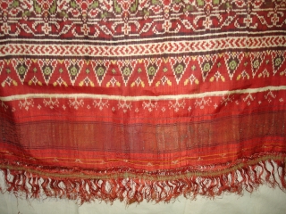 Ceremonial Patola Cloth,Silk,Double Ikat,its size is 95cm X 310cm.Probably,Patan,Gujarat.India.Early 18th Century.Perfect Condition.Rare to find Small Size Patola(DSC02749 New).               