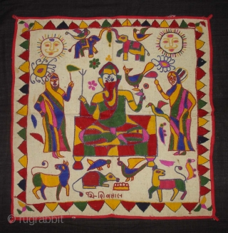 Ganesh Sthapana Wall Hanging From Saurashtra Gujarat.India.Probably from Kathi Darbar Group.Its size is 55cmx55cm(DSC02745 New).                  