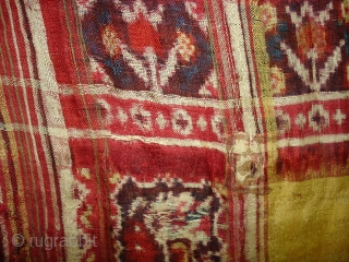 Patola Sari,Silk Double Ikat.Probably Patan Gujarat India. This Patola Uses one of the Rare designs.known as Paneter Yellow Patola. Its size is 128cmX285cm.Please Ask for more Detail Pictures(DSC07403 New).    