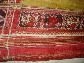 Patola Sari,Silk Double Ikat.Probably Patan Gujarat India. This Patola Uses one of the Rare designs.known as Paneter Yellow Patola. Its size is 128cmX285cm.Please Ask for more Detail Pictures(DSC07403 New).    