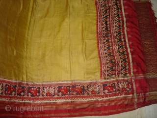 Patola Sari,Silk Double Ikat.Probably Patan Gujarat India. This Patola Uses one of the Rare designs.known as Paneter Yellow Patola. Its size is 128cmX285cm.Please Ask for more Detail Pictures(DSC07403 New).    