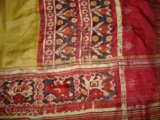 Patola Sari,Silk Double Ikat.Probably Patan Gujarat India. This Patola Uses one of the Rare designs.known as Paneter Yellow Patola. Its size is 128cmX285cm.Please Ask for more Detail Pictures(DSC07403 New).    