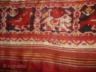 Patola Sari,Silk Double Ikat.Probably Patan Gujarat India. This Patola Uses one of the Rare designs.known as Paneter Yellow Patola. Its size is 128cmX285cm.Please Ask for more Detail Pictures(DSC07403 New).    