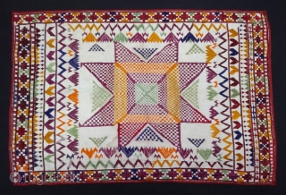 Dowry Chakla(Cushion) from Mirpurkhas Region of Sindh, Undivided India. India. Cotton with Silk Embroidery with Roller Print Backing,Its size is 40cmX60cm.C.1900 (DSC04748).           