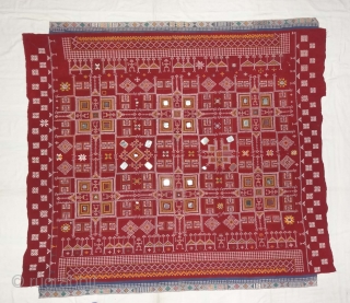 Odhani Bishnoi Shawl From Shekhawati District of Rajasthan, India.Showing the Different Chopat Designs, Embroidered on cotton Khadder (Village Khadi)cloth with natural colours,From the Villages of Shekhawati District of Rajasthan. This were traditionally  ...