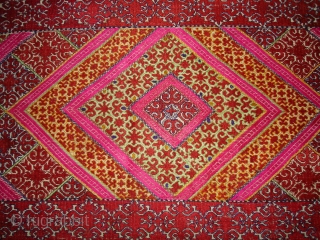 Pillow-Cover,Swat Valley(Pakistan).Cotton embroidered with floss silk.with woollen Braiding and Tassels.Its size is 36cm x 88cm(DSC02770 New).                 