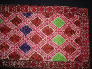 Pillow-Cover,Swat Valley(Pakistan).Cotton embroidered with floss silk.with woollen Braiding and Tassels.Its size is 36cm x 88cm(DSC02770 New).                 