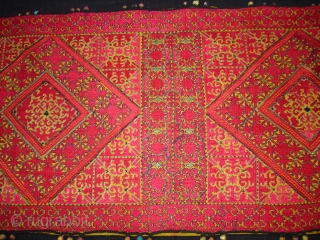 Pillow-Cover,Swat Valley(Pakistan).Cotton embroidered with floss silk.with woollen Braiding and Tassels.Its size is 38cm x 83cm(DSC02786 New).                 