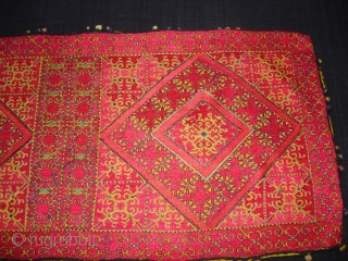 Pillow-Cover,Swat Valley(Pakistan).Cotton embroidered with floss silk.with woollen Braiding and Tassels.Its size is 38cm x 83cm(DSC02786 New).                 