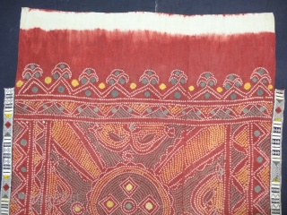 Single Bandh Tie and Dye Odhani From Shekhawati District of Rajasthan. India.Its Very rare Single Bandh Tie and Dye Odhani. Natural Colours On the Khadi Cotton.C.1900.Its size is 135CmX190cm(DSC04988).
    