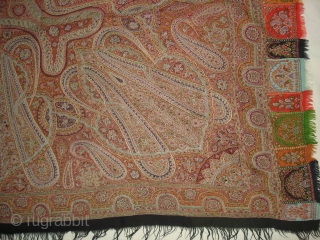 Kashmir Embroidered Rumal on the Pashmina,From Kashmir India.Highly Sikh Period C.1850.With Signature of the owner.Its size is 175cmX188cm.(DSC01034 New).              