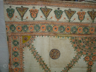 Roghan Art Shamiyana(Marquee)Hanging From Kutch Region of Gujarat India.Made by the Ahir Herders in Kutch.Roghan Means Design Printed on with a mixture of thickened oil and pigment.19th Century.Its size is 163cm X  ...