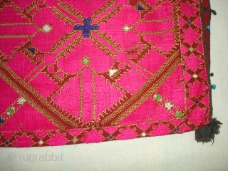 Pillow-Cover,Swat Valley(Pakistan).Cotton embroidered with floss silk.with woolen Braiding and Tassels.Its size is 42cm X 75cm(DSC04568 New).                 