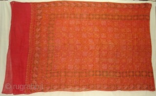 Gharcholu Sari Tie and Dye(Natural Colours)Cotton,From Jamnagar,Gujarat India.Its size is 134cmX424cm(DSC01833 New).                     